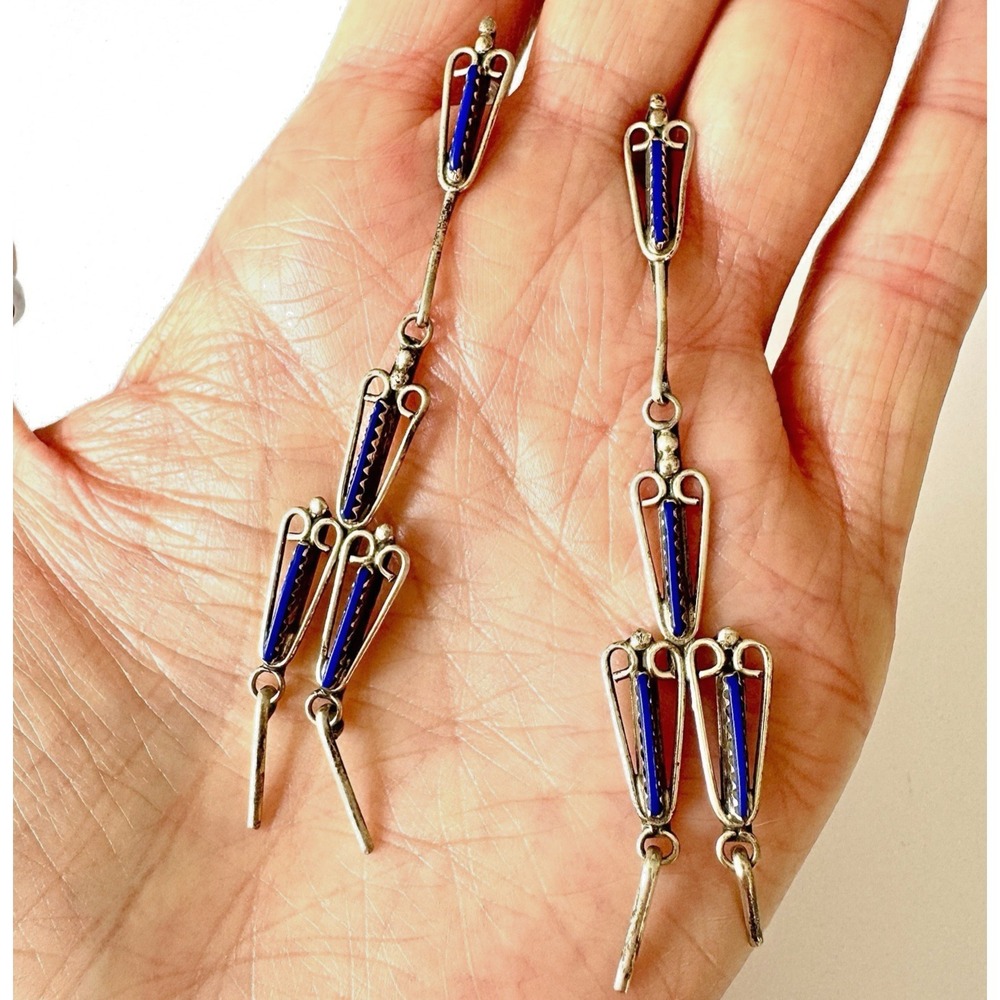 Zuniโ Dangle Earrings Lapis Sterling Silver Vintage Chandelier Native American